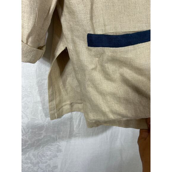 Natural Ecology Symbols Linen Blazer XL Tan Navy Blue Trm Lagenlook Rehli Tracht - Picture 9 of 16